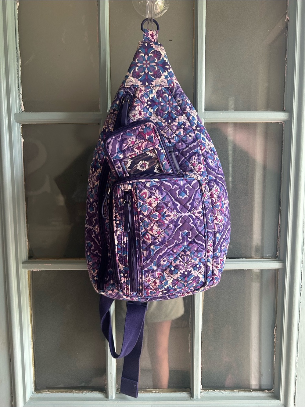 Like New NWOT Vera Bradley Purple Floral Sling Backpack Crossbody Bag Wallet Set